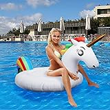 Flotador inflable para piscina con forma de unicornio, paseo flotante gigante con válvulas rápidas para adultos niños playa fiestas de piscina juegos Decoraciones de salón terraza (200x100x90 cm)