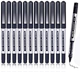 Bolígrafos Rollerball, GXR Bolígrafos 12 PCS 0.5mm de Punta Extra Fna, Bolígrafos de Secado Rápido de Tinta, Bolígrafo de Tinta Líquida Negra para Oficina, Hogar, Empresa, Escuela-Negro