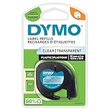 Étiquettes authentiques en plastique DYMO LT – Noir sur transparent – ​​12 mm x 4 m – pour étiqueteuses LetraTag – Autocollantes