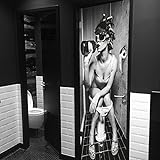 murimage Papel Pintado Puerta Aseo 86 x 200 cm Incluyendo Pegamento Negro Blanco Mujer Fiesta Toilet Party Foto Mural