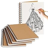 4 Piezas Bloc de Dibujo A5, 100GSM-50 Cuadernos de Bocetos A5 de Espiral Cubierta Kraft Sketchbook A5 en Blanco para Dibujo Escritura Libreta Diario