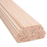 H&S Bâtons en bois – 100 pièces – Bâtons ronds en bois naturel non fini de 15 cm x 4 mm – Bâton rond ultra lisse pour l'artisanat
