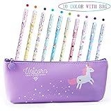 Bolígrafos de unicornio para niñas, regalo de cumpleaños escolar, Aperil juego de bolígrafos de unicornio para escribir con tinta negra suave para niños de 3 4 5 6 7 8 9 10 años, 10 unidades