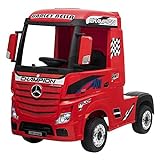 Camión Tractor Eléctrico MERCEDES-BENZ ACTROS para Niños 12V con Asiento de Cuero Control Remoto 2.4G Puertas Deslizables Ruedas de Goma Full Opcional (Rojo)