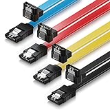 deleyCON 4x 0,5m Cable S-ATA 3 SATA III HDD SSD Cable de Datos 6 GBit/s - 1x Recto a 90° - Amarillo Rojo Azul Negro