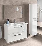Набір меблів Miroytengo для ванної кімнати з підвісною раковиною, дзеркалом, керамічним умивальником і допоміжною колонкою глянцевого білого кольору
