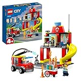 LEGO 60375 City Parque de Bomberos y Camión de Bomberos, Juguete para Niños y Niñas de 4 Años o Más, Juegos Educativos de Habilidades Motoras