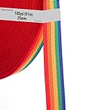 91 m x 25 mm Cinta del Arco Iris, Correas de Polipropileno Arcoíris de Colores - Cinta de Cinturón de Lona Colorida para Decoración Bricolaje Craft Mochila Flejes Delantal Bolsas, TKB5073-colorful