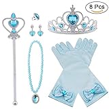 Vicloon Princesa Vestir Accesorios 8Pcs Regalo Conjunto de belleza corona Sceptre Collar Pendientes Anillo Guantes para Niña (Azul)…