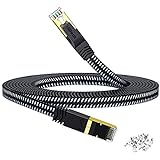 HiiPeak Cable Ethernet 10 metros Cat 8 Nailon Plano, Cable Red Lan Alta Velocidad 40 Gbit/s y 2000 Mhz con Conectores Rj45 Chapados en Oro, Cable internet