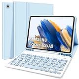 Funda con Teclado Español Ñ para Samsung Galaxy Tab A8 10,5 2022 (SM-X200/X205) - Funda Protectora con Ranura de Lápiz, Teclado Desmontable Inalámbrico para Samsung Tab A8 10,5, Azul Cielo