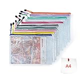 POPYS 10 filtasker med lynlås | 5 farver vandtæt plastik dokumentpose, mesh filposer til kontorbrug og skolebrug