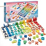 Juguete Puzzle de Madera Montessori, Niños Educativos Juguetes Clasificación de Juegos Aprender los Números y Las Letras Reconocer Las Formas y Colores para Bebes 3+ años