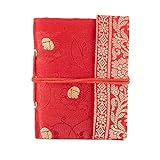 Cuaderno Sari hecho a mano – Mini 8 x 10,5 cm – Rojo – Papel reciclado sin rayas – Cuaderno de bolsillo y diario – Regalo de papelería indio