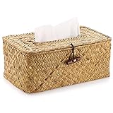 BSTKEY Caja de pañuelos rectangular para el hogar de hierba marina con soporte de papel tejido, color original
