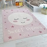 Paco Home Alfombra Habitación Infantil Niña Lavable Estrellas Luna Adorable Frase Rosa, tamaño:80x150 cm