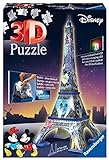 Ravensburger - 3D Puzzle Disney Tour Eiffel, Night Edition con Luces 216 Piezas, 8+ Años