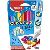 Maped — Маркеры для детей — Color's Peps Magic — 10 маркеров среднего размера — В комплект входят 2 проявителя — Чернила, меняющие цвет — Разнообразие цветов