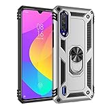 HAOYE Funda para Xiaomi Mi 9 Lite, Anillo de 360 Grados de Metal [Soporte de Coche Magnético Compatible], Hard PC y Silicona TPU Shock Carcasa. Plata