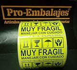 200 Etiquetas MUY FRAGIL MANEJAR CON CUIDADO + Pictogramas - Papel fluor amarillo - Tamaño 100 x 50 mm - Suministradas en 1 rollo