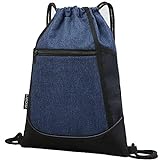 LIVACASA Drawstring Backpacks Men Women Large Drawstring Bags Gym ສະດວກສະບາຍ Drawstrings ປັບໄດ້ດ້ວຍກະເປົ໋າຕາຫນ່າງແລະກັນນ້ໍາກະເປົ໋າດ້ານຫນ້າສີຟ້າ