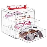 mdesign apilable Organizador para gafas, gafas de sol, gafas de lectura – 3 Cajones, transparente