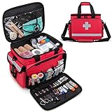 CURMIO प्राथमिक चिकित्सा बैग, प्राथमिक चिकित्सा किट, कंधे के पट्टा के साथ आपातकालीन बैग और 2 हटाने योग्य डिवाइडर और 2 अलग करने योग्य डिवाइडर, मेडिकल बैग, लाल, सिंगल बैग