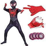 Disfraz de Spiderman para niños con accesorios de cosplay, disfraz de Miles Morales para niños 110-122, traje de Spiderman, ropa de superhéroe, disfraz para niños de 5 a 6 años de cumpleaños (C)