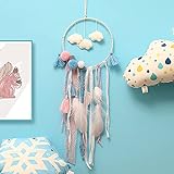 NIUAWASA Atrapasueños de nube, hecho a mano, con luz, plumas de colores, hecho a mano, para niñas, decoración de habitación infantil (producto terminado)