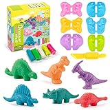 Outils de pâte à modeler Purphy, jouets en argile de dinosaures pour enfants, 12 pièces d'artisanat pour enfants avec moules et accessoires, ensembles garçons 3 4 5 6 ans cadeaux d'anniversaire