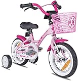 2 से 5 साल के बच्चों के लिए प्रोमेथियस साइकिल | लड़कियों के लिए 3 साल की बच्चों की साइकिल, गुलाबी और सफेद रंग के पहियों के साथ 12 इंच