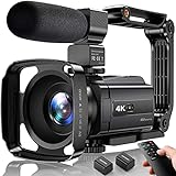 ກ້ອງວິດີໂອ 4K ກ້ອງວິດີໂອ 48MP UHD WiFi IR Night Vision ກ້ອງວິດີໂອສຳລັບ YouTube 16X Digital Zoom Touch Screen Camera with Microphone, Handheld Stabilizer, Hood Lens, Remote, 2 Battery
