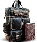 L&S Sac à dos en cuir de buffle avec plusieurs poches, sac à dos de voyage pour ordinateur portable pour homme et femme