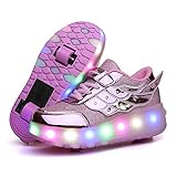 Zapatillas de Patines con Ruedas LED Light-UP, para Unisex Niños , USB Recargable, Ruedas Dobles Individuales Retráctiles, Zapatillas de Deporte Al Aire Libre