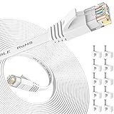 Cable Ethernet 7 metros, Cable de red Cat 6 alta Velocidad, Cable Internet plano con conector Rj45 para módem Rúter Switch PS4, Compatible con el Cable Lan Cat 7/Cat 8-Blanco