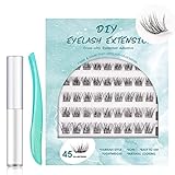 False Eyelashes with Glue 45 Clusters Individual Eyelash Extensions Lashes Clusters Natural Soft Soft Black Reusable Eyelash Extension False Eyelashes 10/12/14/15/16mm (DM04)