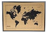 Mapa del mundo grande de corcho marco negro - Mapamundi de corcho para la pared