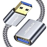 JSAUX Cable Alargador USB 3.0 [2M]Duradera Cable Extension USB Tipo A Macho a A Hembra Alta Velocidad 5 Gbps para Impresora,Ratón,Teclado,Hub,Pendrive,Mando de PS3,Disco Externo,Ordenad y Otros -Gris