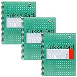Pukka Pads Metallic Jotta Double Spiral Notebook Set of 3, A4, 200 Micro-Perforated Sheets, 80gsm, 8mm Ruled, with Margin, Metallic Green