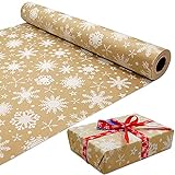 ADQUATOR 15 m Kraft Packaging Paper Roll, 100% Recyclable White Snowflake (15 m x 43 cm)