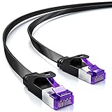 deleyCON 0,25m RJ45 Cable Plano Cable de Red de Categoría CAT7 Cable Ethernet U/FTP con Revestimiento Interior de Cobre - Negro