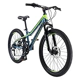 BIKESTAR Aluminium Mountainbike ungdomscykel 24 tommer fra 10 til 13 år | Shimano 21-trins gearkasse, Skivebremse, Affjedret gaffel | børn Cykel Blå Grøn