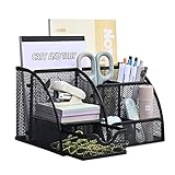 MumdoYAL Organizador escritorio de metal con cajón y porta lápices para bolígrafos, notas adhesivas, grapadoras, clips, ahorra espacio.