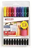 edding 1200 rotulador de color de trazo fino - multicolor - 8 bolígrafos + 2 de regalo - punta redonda de 1 mm - rotulador para dibujar y escribir - set para la vuelta al cole