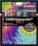STABILO Lápiz de color acuarelables aquacolor, Estuche ARTY con 24 colores