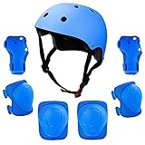 IPSXP Blue Ensemble de Casque de vélo pour Enfants Genouillères - 3~8 Ans Ensemble d'équipement de Protection pour Enfants pour Le Sport Cyclisme Vélo Patinage à roulettes Rollerblade Bleu (L)