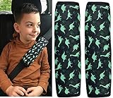 2x HECKBO protector de cinturón de seguridad con - Dinosaurio - niñas niños chicos almohadilla cojín para el hombro funda de cinturón asiento para el coche, protector contra cortes del cinturón