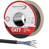 RedStar24 CAT 7 сыртқы Ethernet кабелі 100 м - Сыртқы желілік кабель CAT7 LAN, мыс, CAT.7 Gigabit S/FTP деректер кабелі, 7-санат, PIMF, PoE, 10 Гбит, желіге қосылу, катушка 100 метр