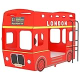 vidaXL Litera London Bus Cama Alta Estructura Infantil Juvenil Niños Adultos Doble Muebles Coche Autobús Dormitorio Hogar Rojo MDF 90x200 cm