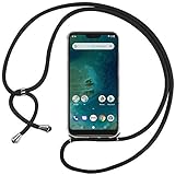 Ingen Case with Rope for Xiaomi Mi A2 Lite - Transparent TPU Soft Silicone Case with Pendant - ສີດໍາ